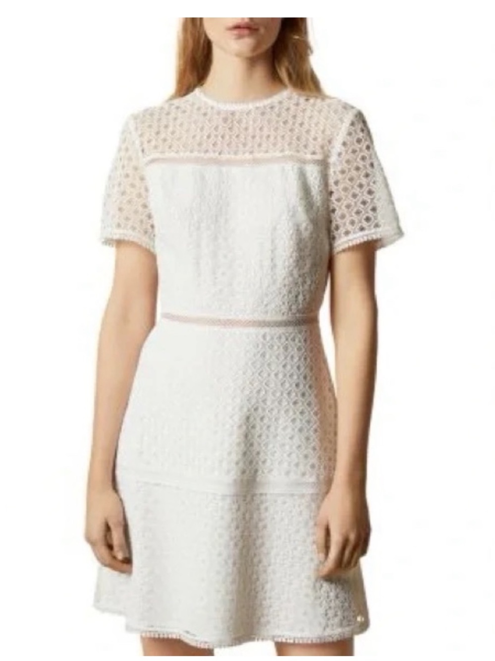 TED BAKER Allara Short-sleeve Lace Mini Dress In Ivory, Size 4 (US 12)